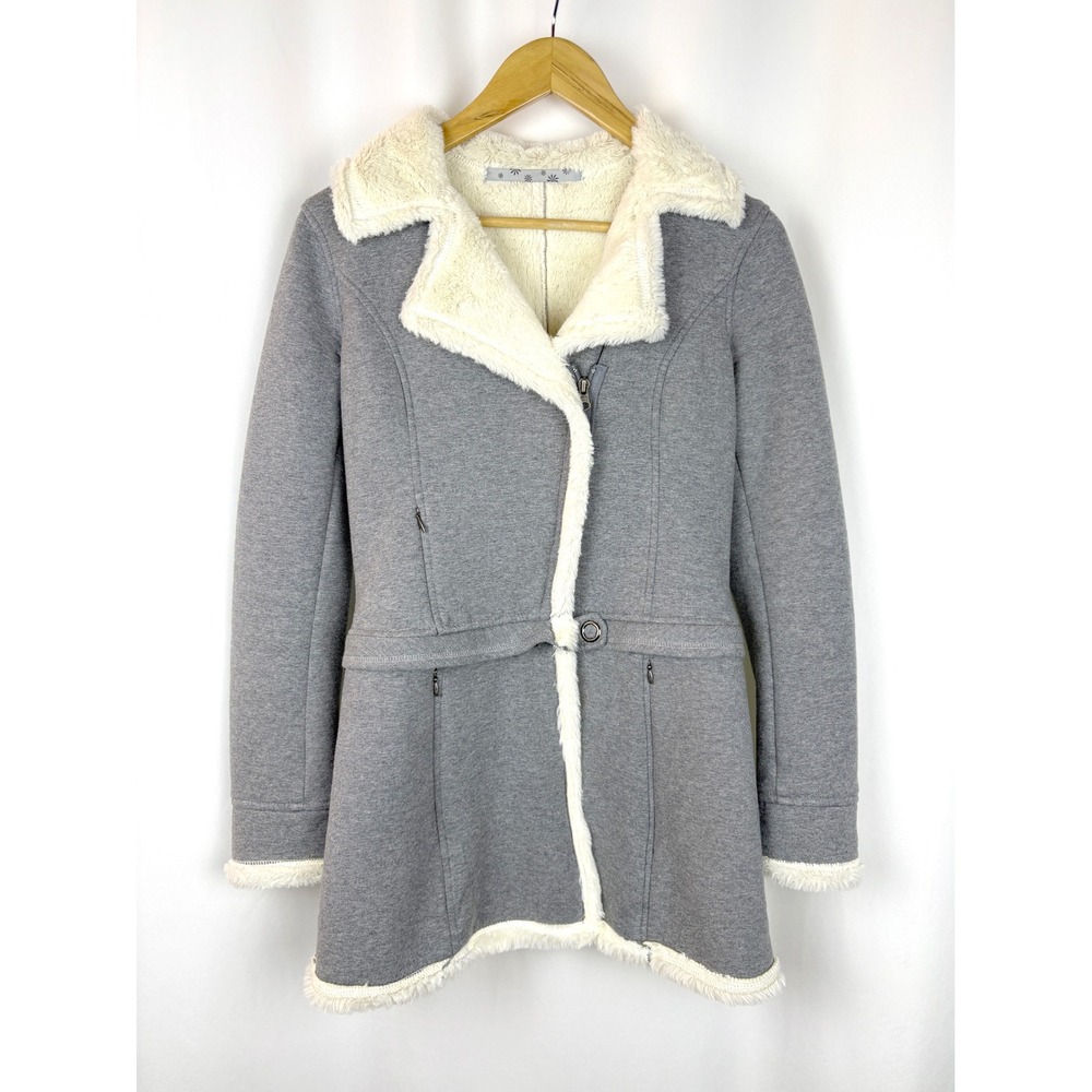 Athleta Womens Grey Convertible Faux Fur Lined 2-in-1 Jacket Coat Small - Picture 2 of 9